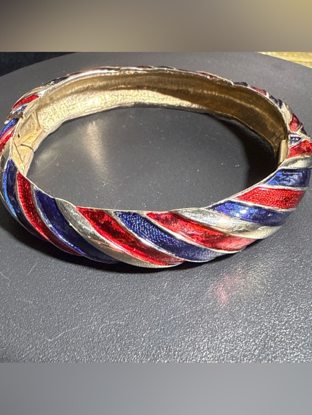 Vintage Boucher signed and numbered Red, Blue gold  Enamel Bangle Bracelet